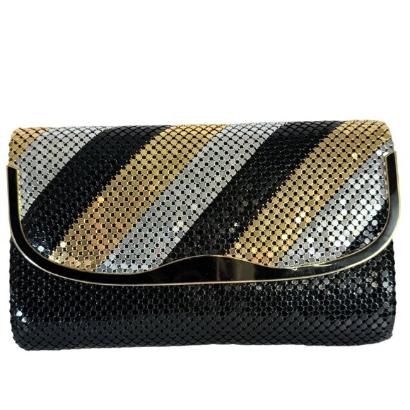 Studio 54 Chic Mesh Evening Bag Clutch Mixed Metals VTG Disco Lucite Rim Glam - Picture 2 of 16